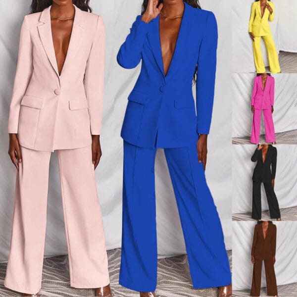 2 Piece Set  Spring Elegant Solid Long Sleeve Blazer Suit And Pants For Women Autumn Classic OL Street Outfit - Image 3